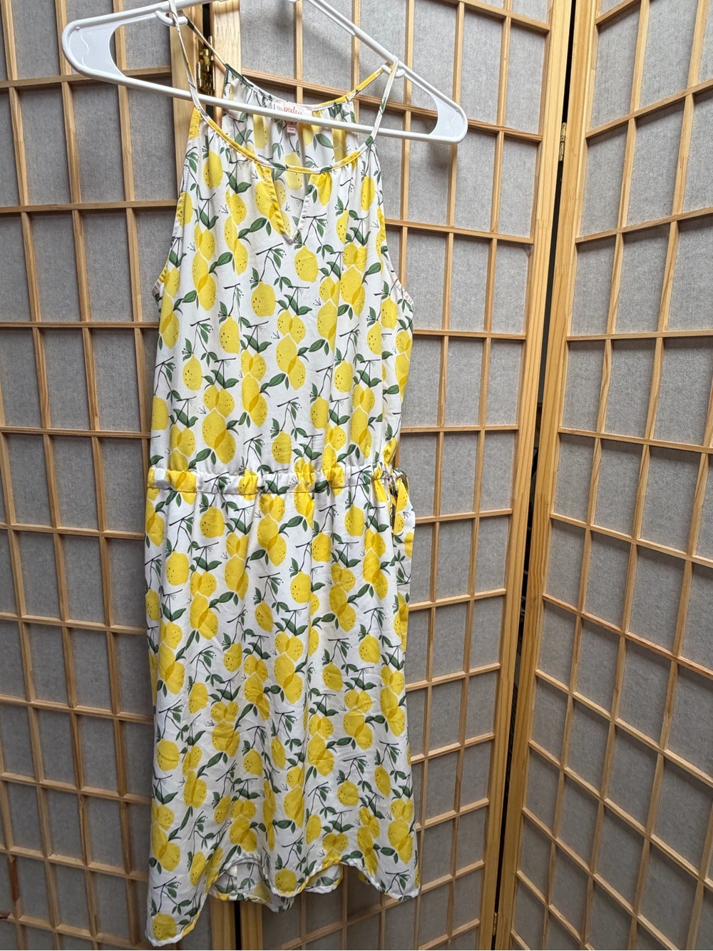 Pixley White Lemon Print Halter Sundress with Yellow and Green